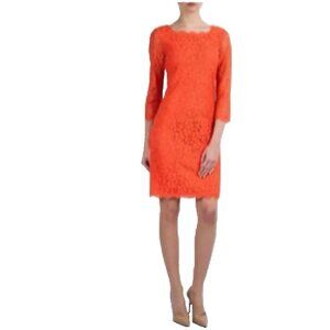 Diane von Furstenberg Dress Orange 10 3/4 Long Sleeve Stretch Lace Sheath Zarita